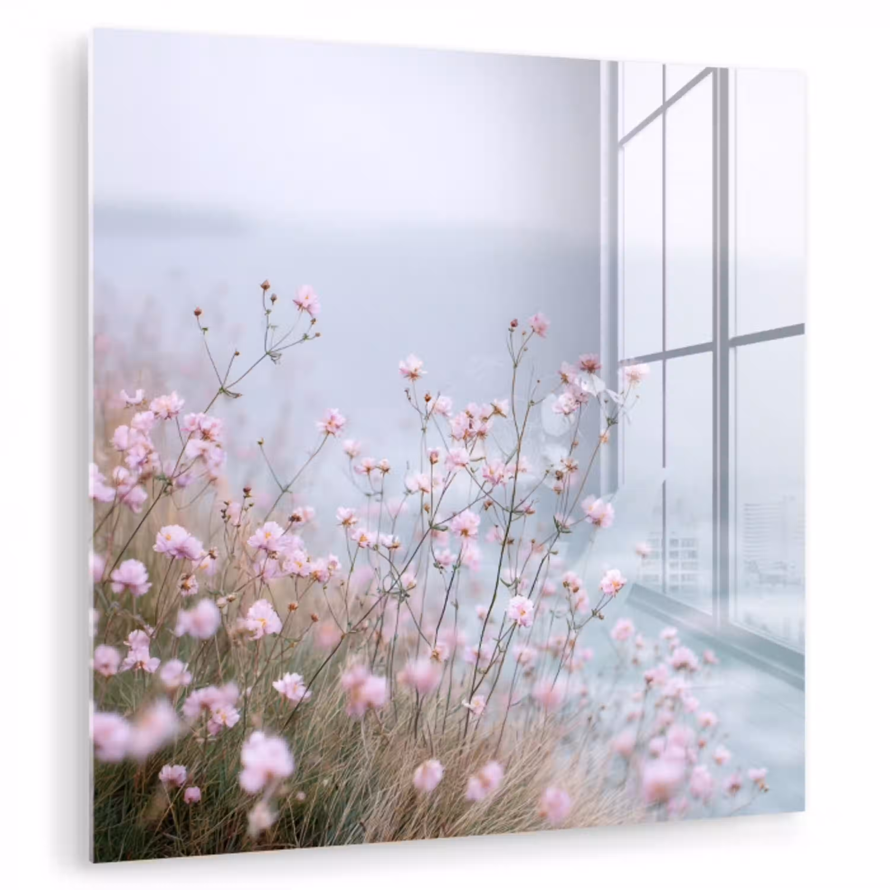 Klif - Bloemen - Zee - Roze plexiglas 5mm klein -zzzproduct_nieuw