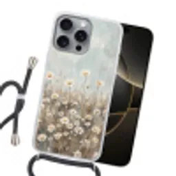 Madelief - Illustratie - Wit Hoesje iPhone 16 Pro Max met koord klein -sfeer1