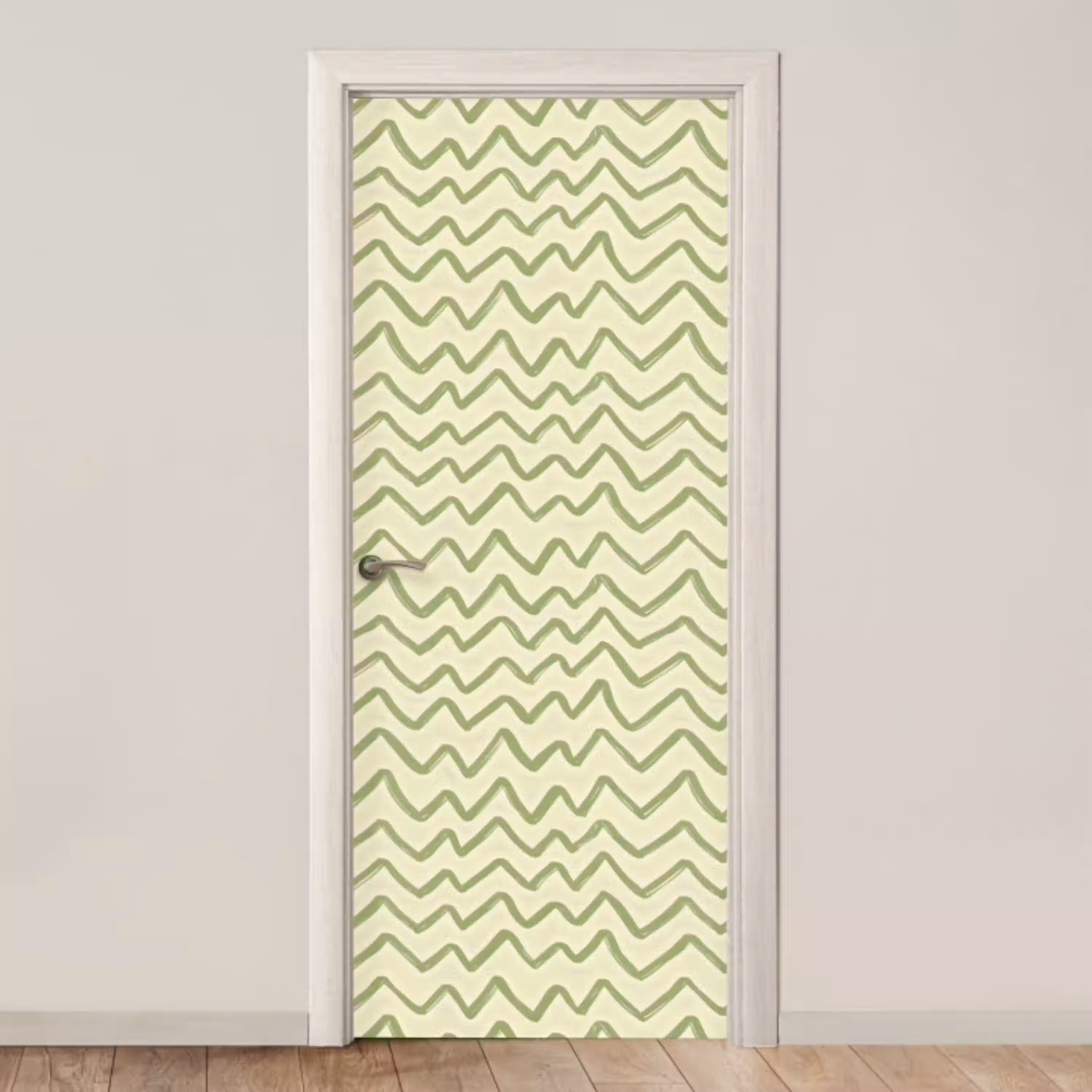 Saliegroen - Zigzag - Handgetekend - Patroon deurposter klein 289 -3d_beige