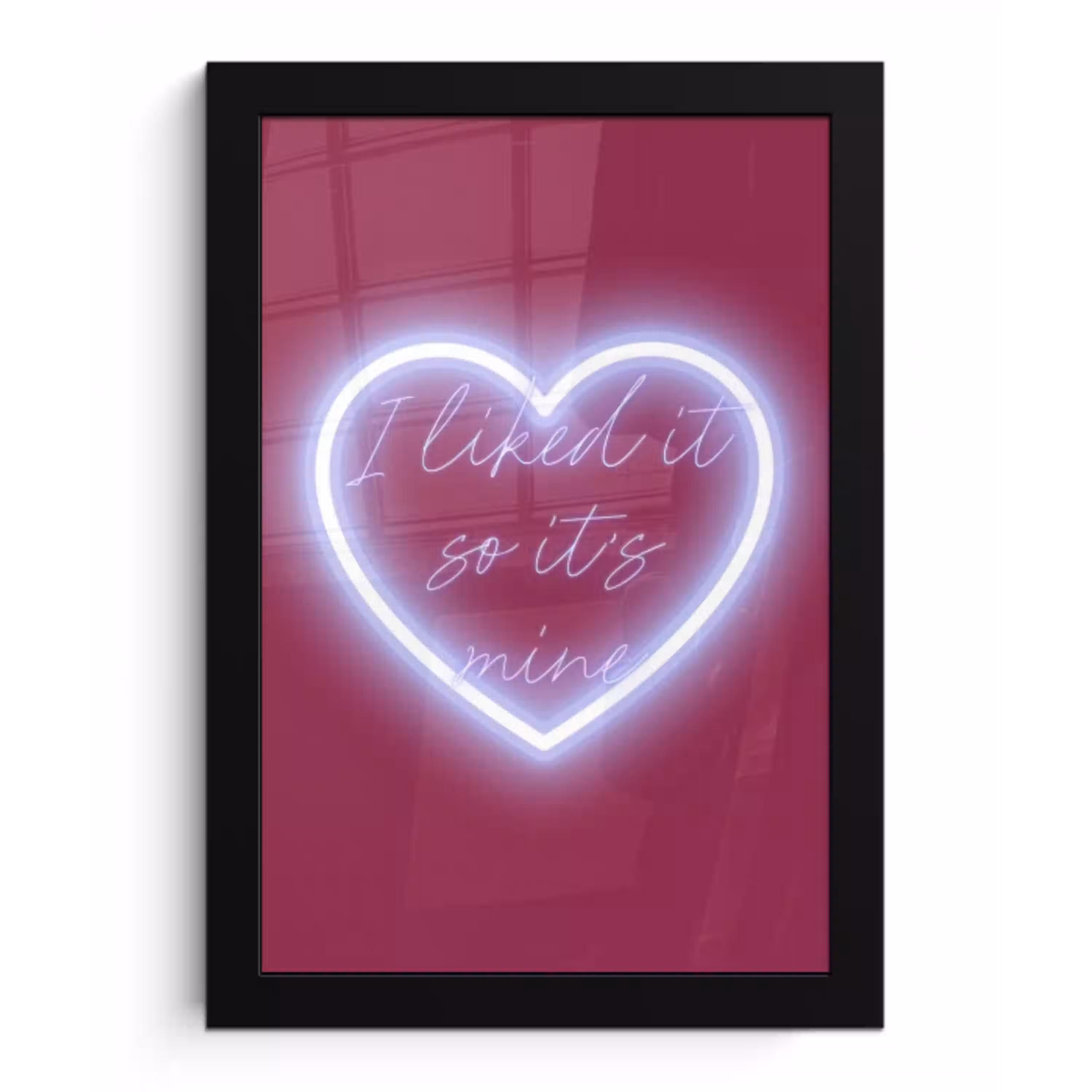I liked it so it's mine - Neon hart - Roze fotolijst zwart zonder passe partout klein -3d
