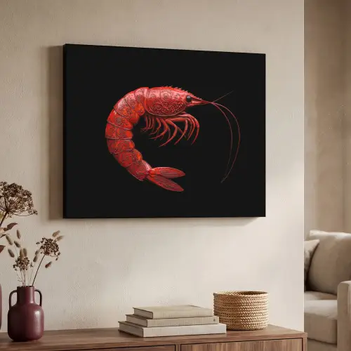 Garnaal - Rood - Dieren Textielframe zwart klein -sfeer3