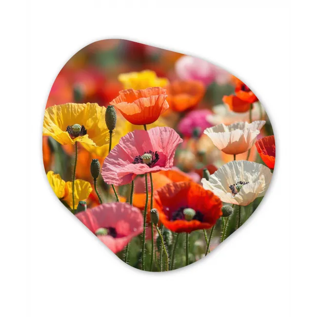 Bloemenveld - Klaprozen - Kleurrijk Wandcirkel Organisch Aluminium middel -3d