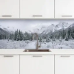 Weg - Bergen - Sneeuw - Naaldbos - Avontuurlijk keuken achterwand 2 middel -3d