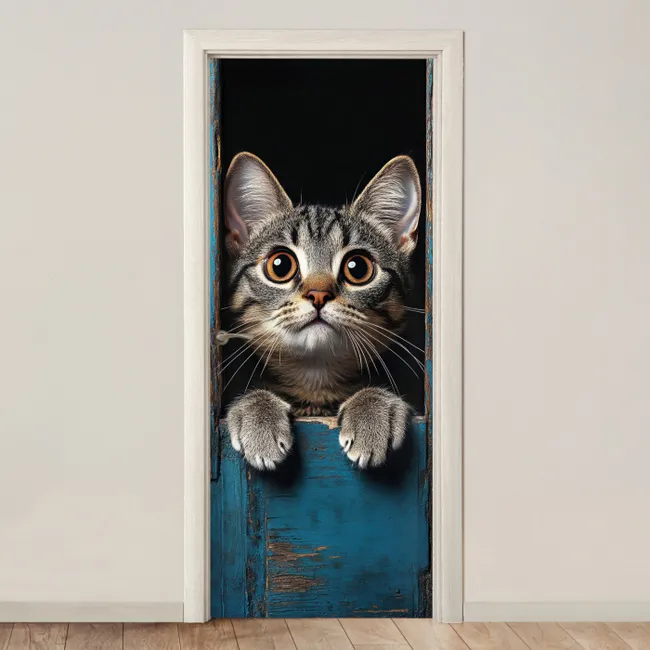 Türtapete - Katze - Durchsichtig - Holz - Tiere - Blau