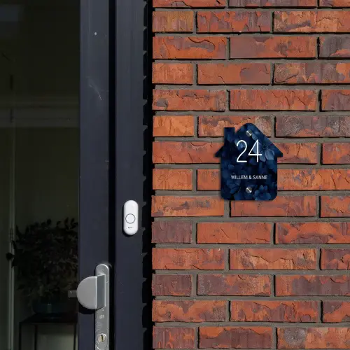 Blauwe bloemen - Klassiek Naambord Huisje klein -sfeer2