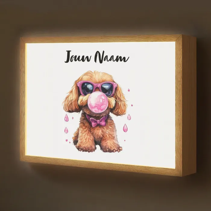 Hond - Roze - Kauwgom Light Box met batterij (Wandlamp kind) middel -z3d_website