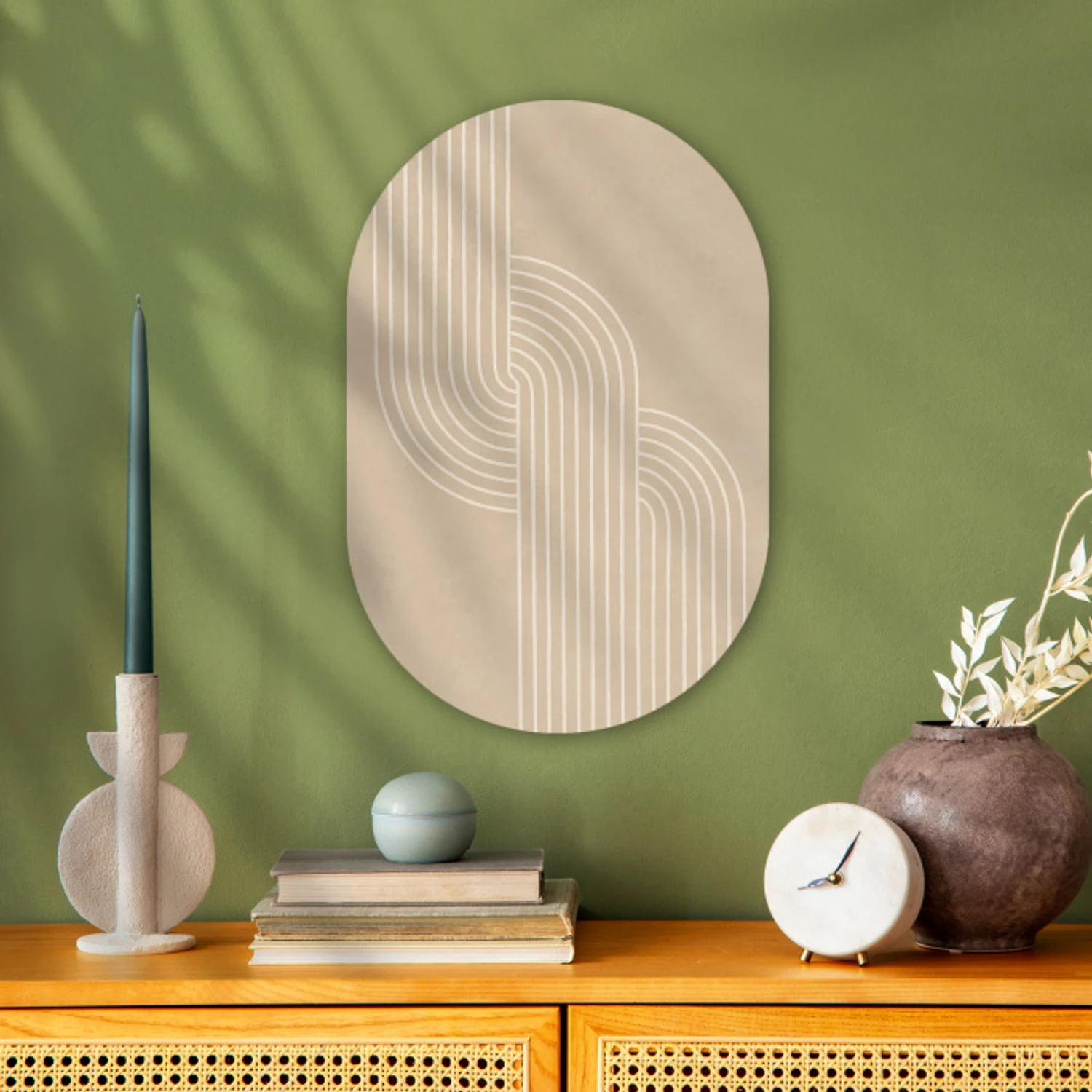 Parallelle lijnen - Lichte textuur - Beige Wandcirkel Ovaal Forex klein -sfeer2