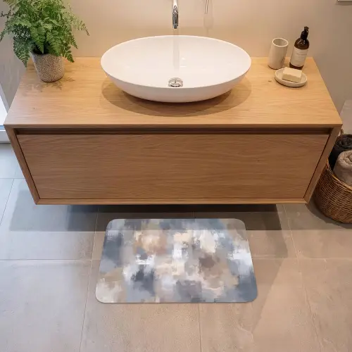 Penseelstreken - Schilderij - Beige Badmat klein -sfeer1