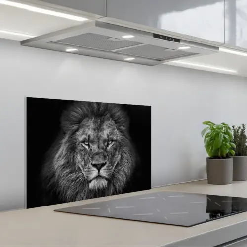 Leeuw - Dieren - Zwart - Wit keuken achterwand spatscherm klein -3d_schuin
