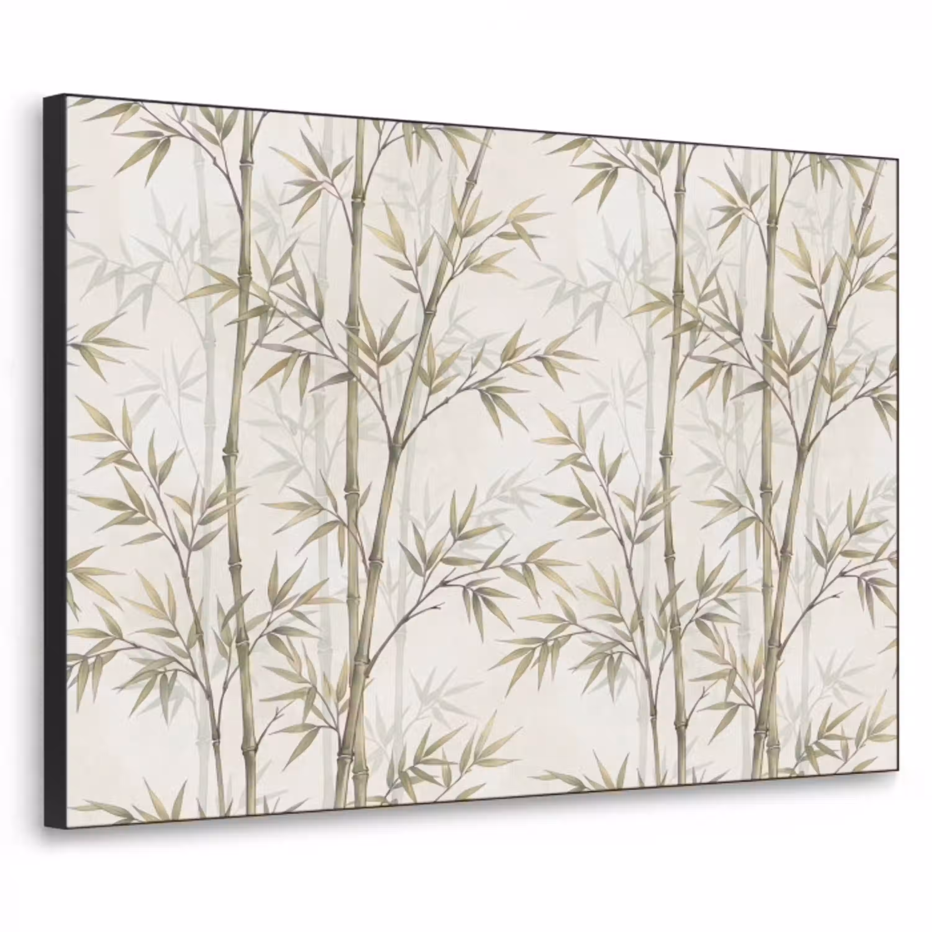 Bamboe - Bladeren - Natuur - Aquarel - Groen Textielframe zwart klein -3d