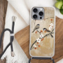 Vogels - Bloesemtak - Bloemen - Oranje Hoesje iPhone 16 Pro Max met koord klein -sfeer4
