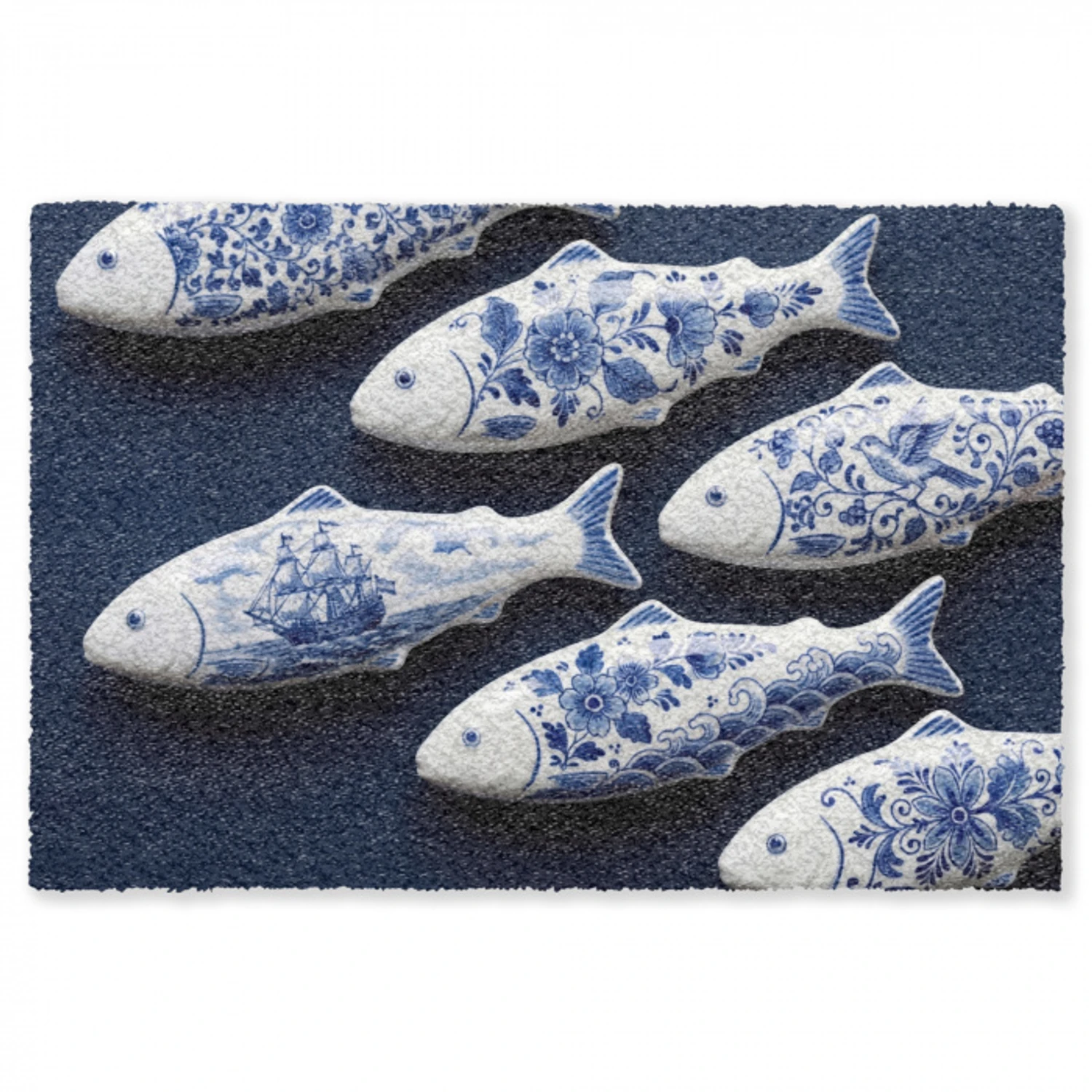 Vissen - Delfts - Blauw - Keramiek Vloerkleed Rechthoek klein -3d