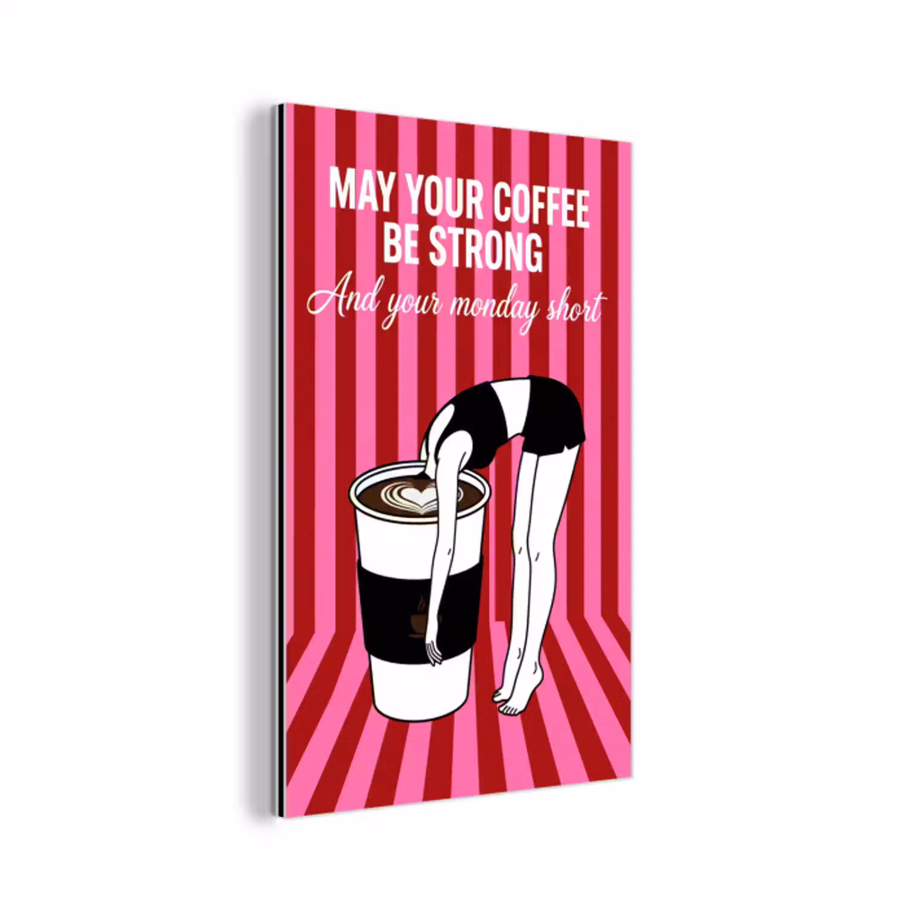 Roze - Strepen - Koffie - Maandag aluminium wit klein -3d