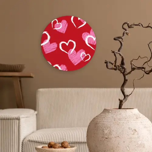 Patroon - Hartjes - Roze - Valentijn Wandcirkel kunststof plaat 5mm dik klein -sfeer1