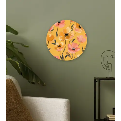 Bloemen - Geschilderd - Geel Wandcirkel kunststof plaat 5mm dik klein -sfeer3