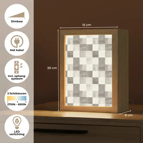 Patroon - Dambord - Houtnerf Light Box met kabel (Tafellamp) klein 925 -USP_NL