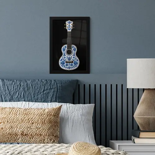 Ukelele - Delfts - Blauw - Muziek fotolijst zwart zonder passe partout klein -sfeer3