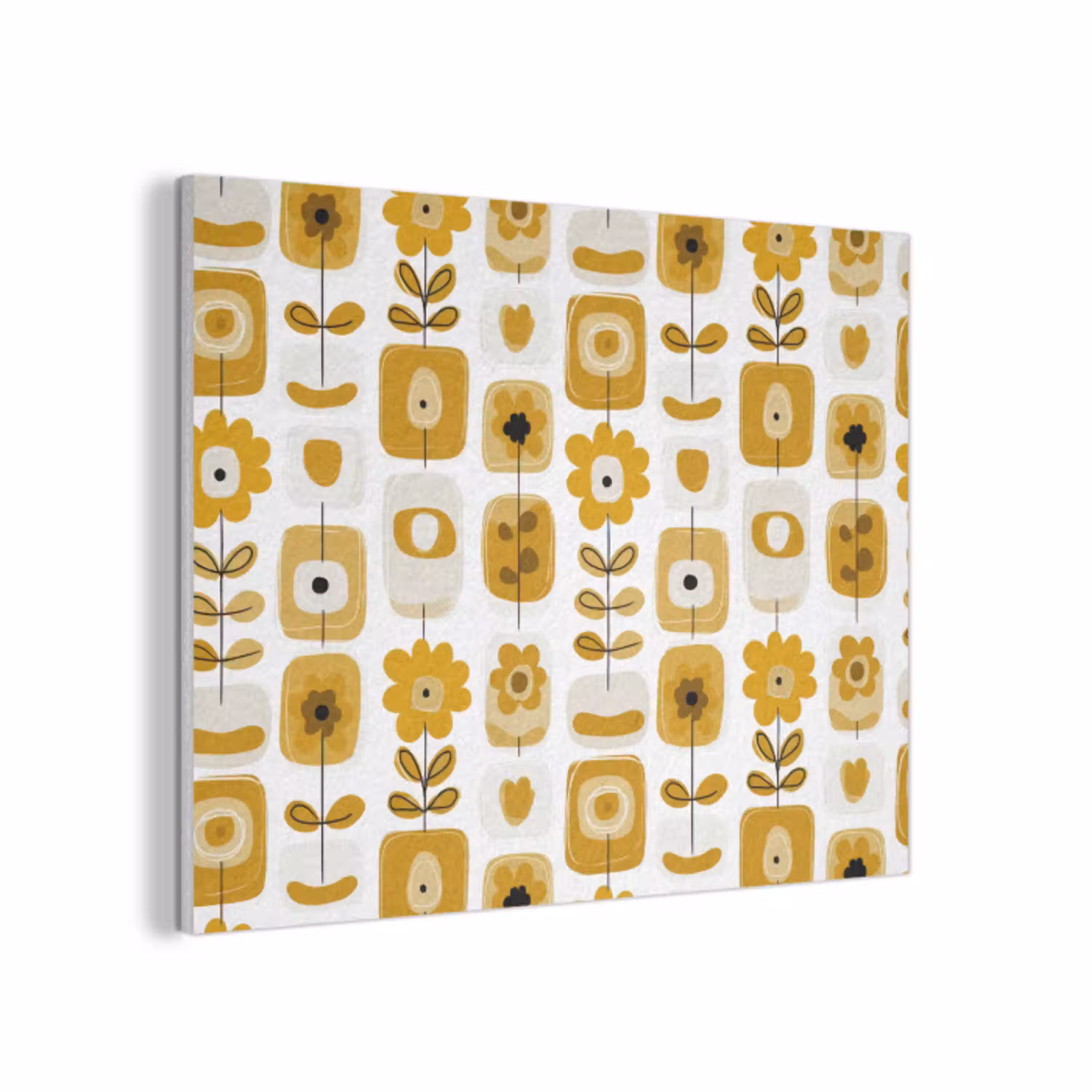 Retro - Abstract - Bloemen - Okergeel PET vilt klein 837 -3d