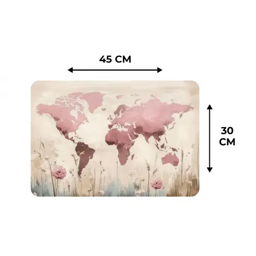 Wereldkaart - Roze - Bloemen Placemat vinyl groot -specs
