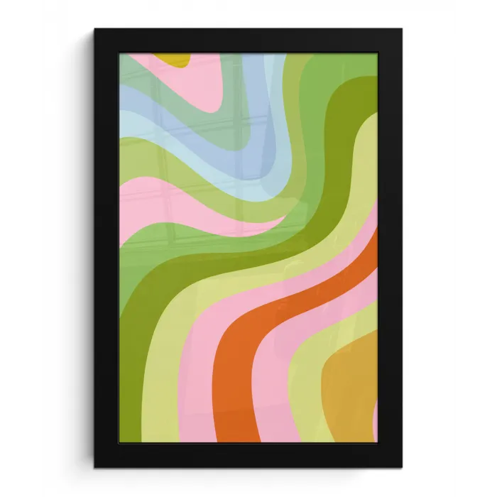 Lijnen - Pasteltinten - Golvend fotolijst zwart zonder passe partout klein -3d