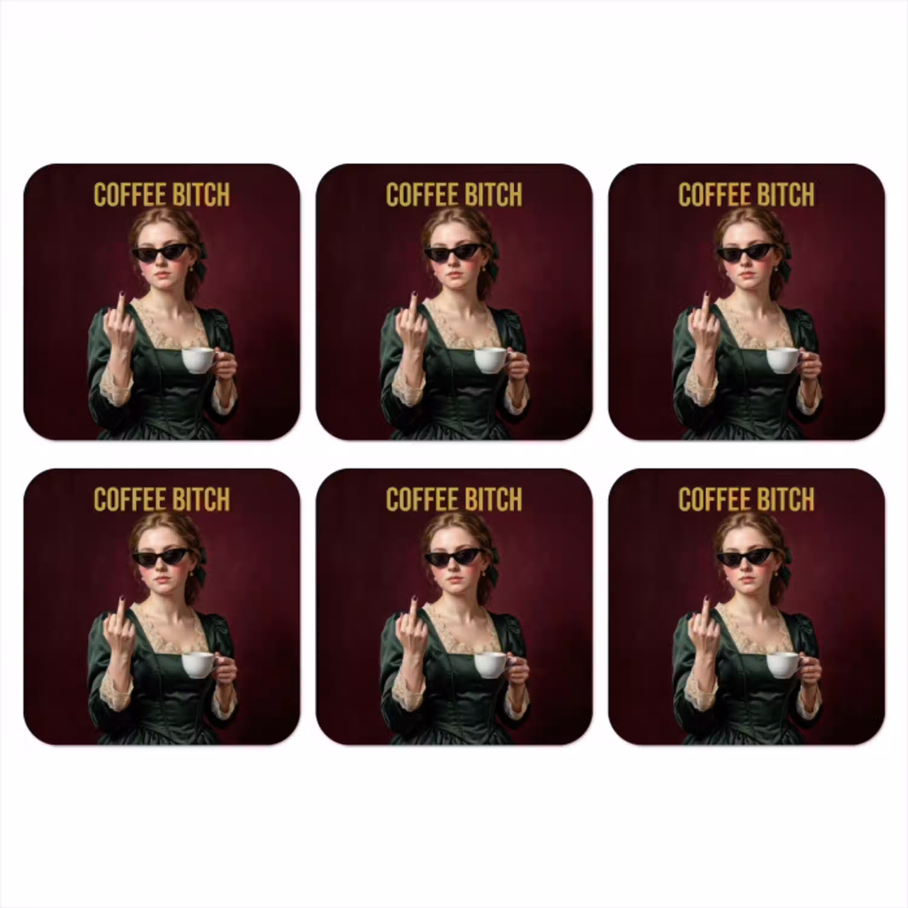 Koffie - Vrouw - Middelvinger onderzetter kurk middel -3d