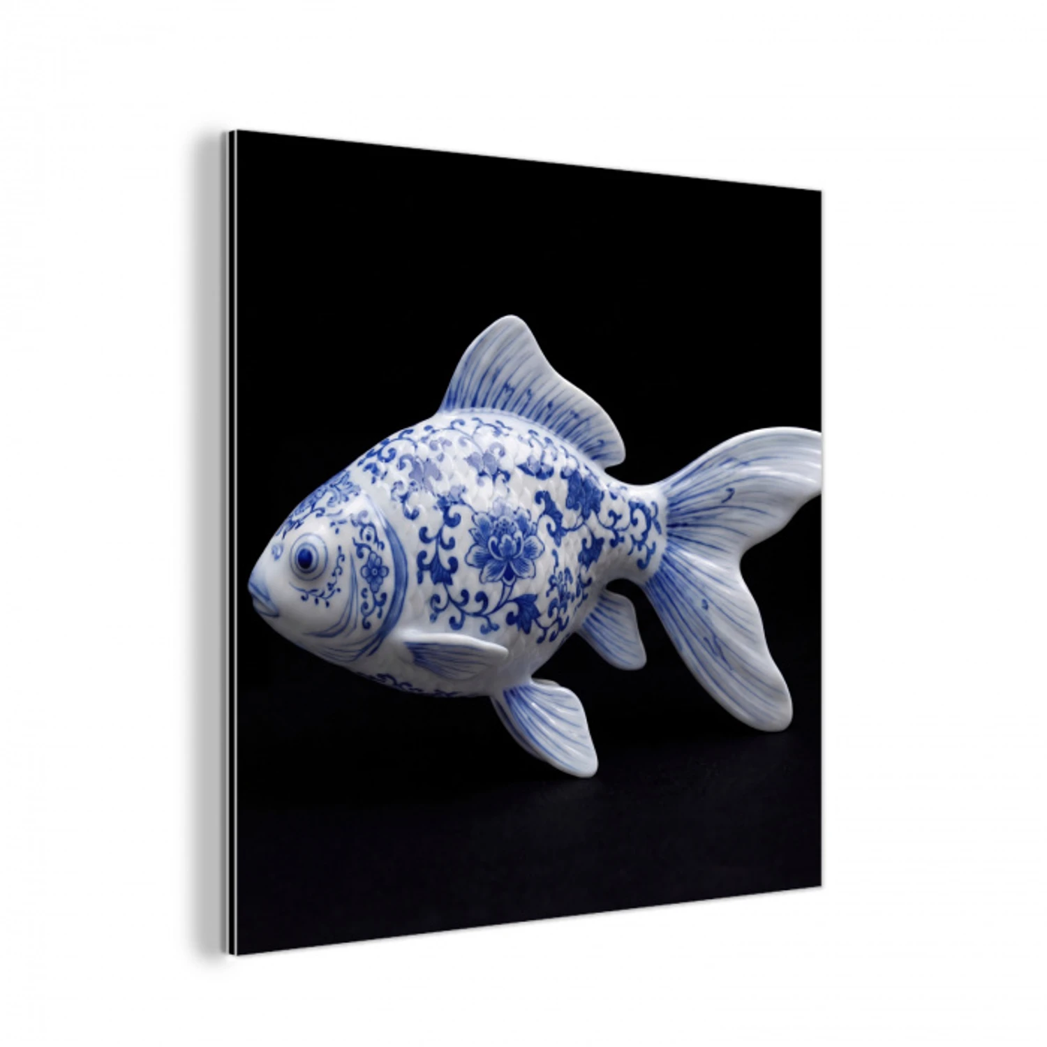 Porselein - Goudvis - Delfts - Blauw aluminium wit klein -3d