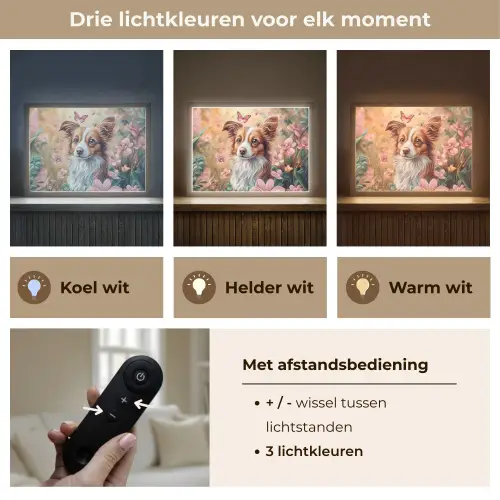 Hond - Bloemen - Roze Light Box met batterij (Wandlamp kind) middel -USP_lichtkleurNL