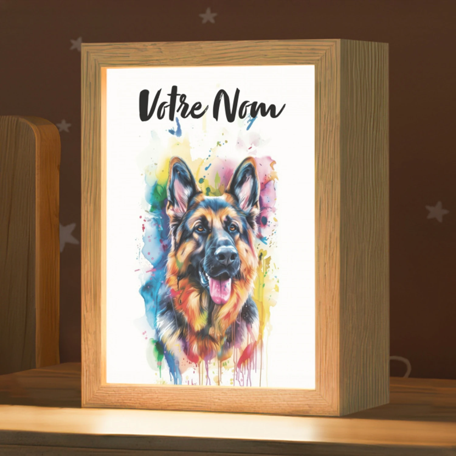 Hond - Verf - Dieren - Kleurrijk - Duitse Herder Light Box met kabel (Kinderlampje) klein -zzz_3d_website