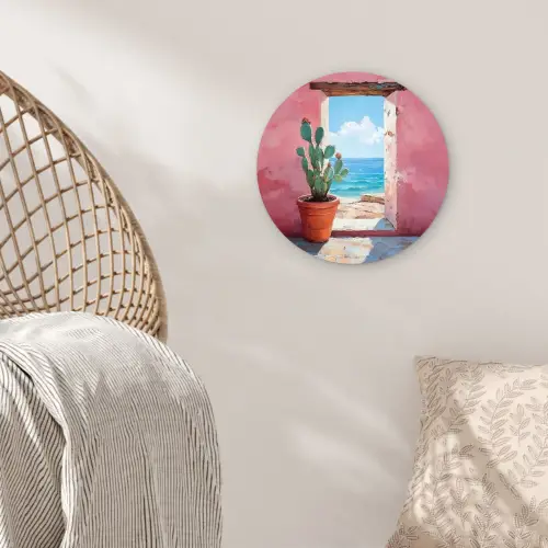 Zee - Roze - Cactus Wandcirkel plexiglas klein -sfeer5