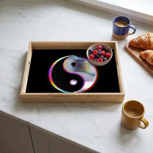 Yin-Yang - Cirkel - Regenboog Dienblad Rechthoek middel -sfeer2