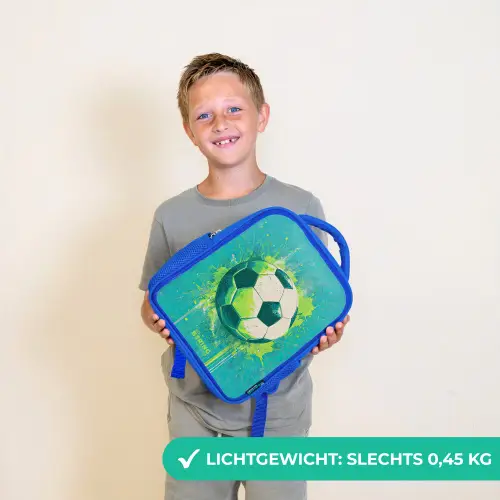 Voetbal - Verfspatten - Groen - Blauw Kinderrugzak - Blauw middel -sfeer1_NL