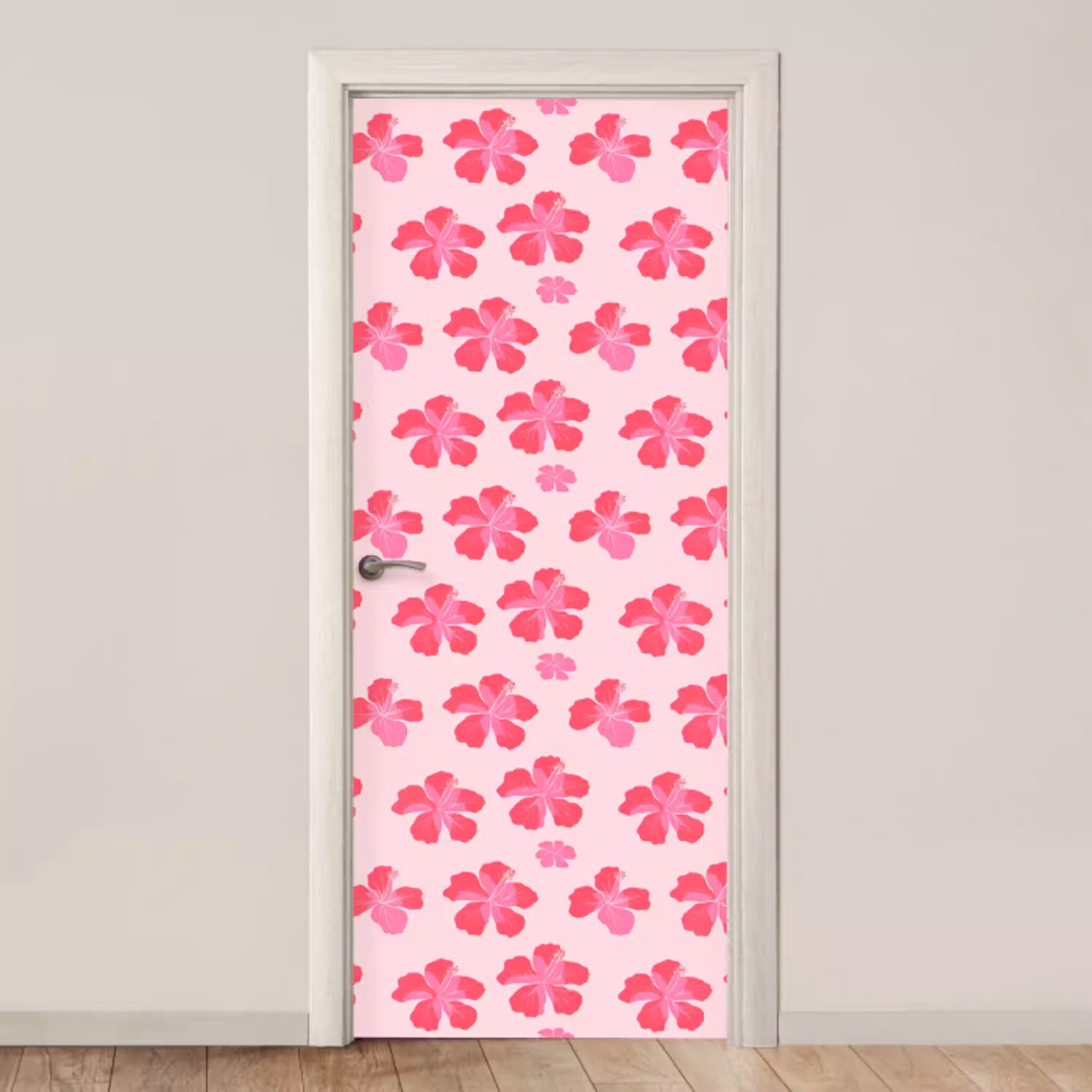 Hibiscus - Bloemen - Roze deurposter klein 289 -3d_beige