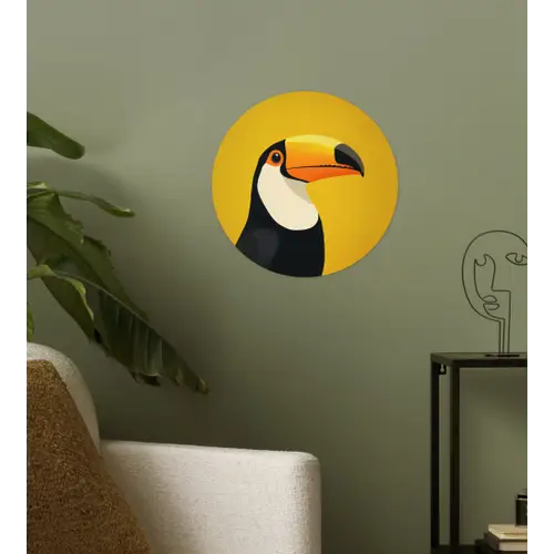 Toekan - Minimalistisch - Snavel - Oranje Wandcirkel behangsticker klein -sfeer2