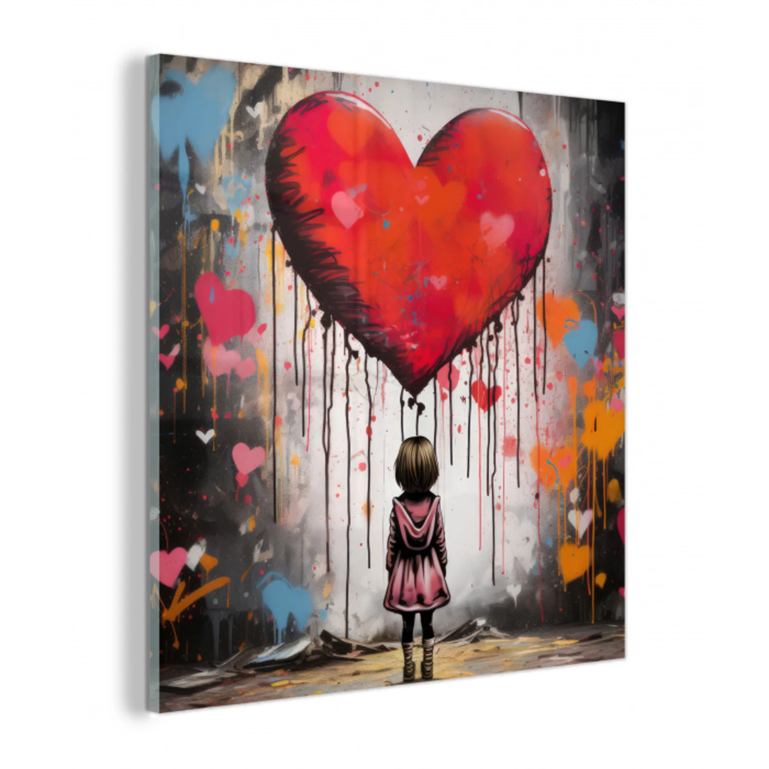 Meisje - Hart - Graffiti - Kunst - Kleuren - Rood plexiglas 5mm klein -z3d