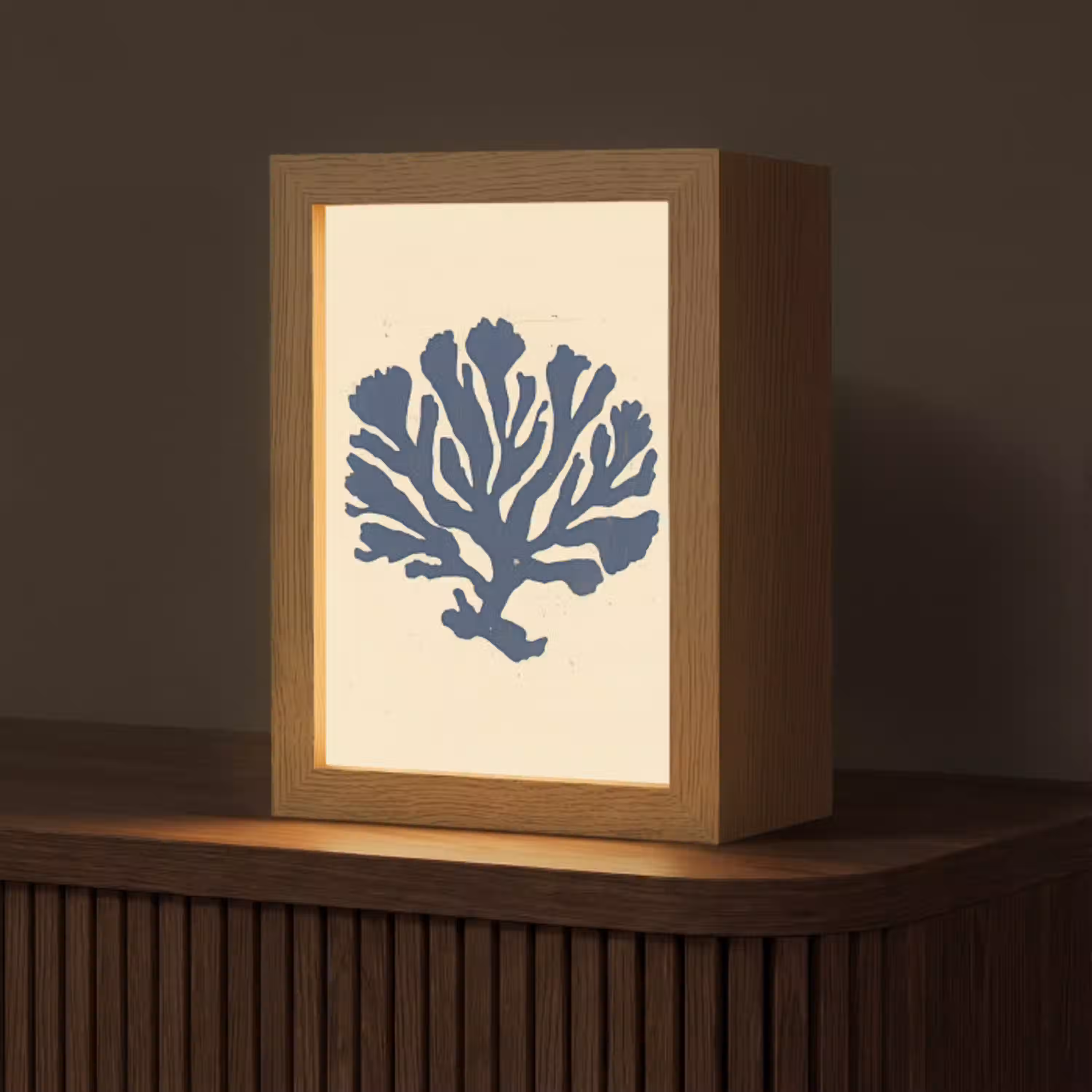 Blauw koraal - Vertakkingen - Beige Light Box met kabel (Tafellamp) klein -z3d_website