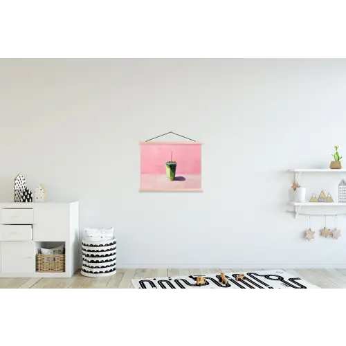 Beker - Rietje - Minimalistisch - Groen textielposter latten blank klein -kinderkamer