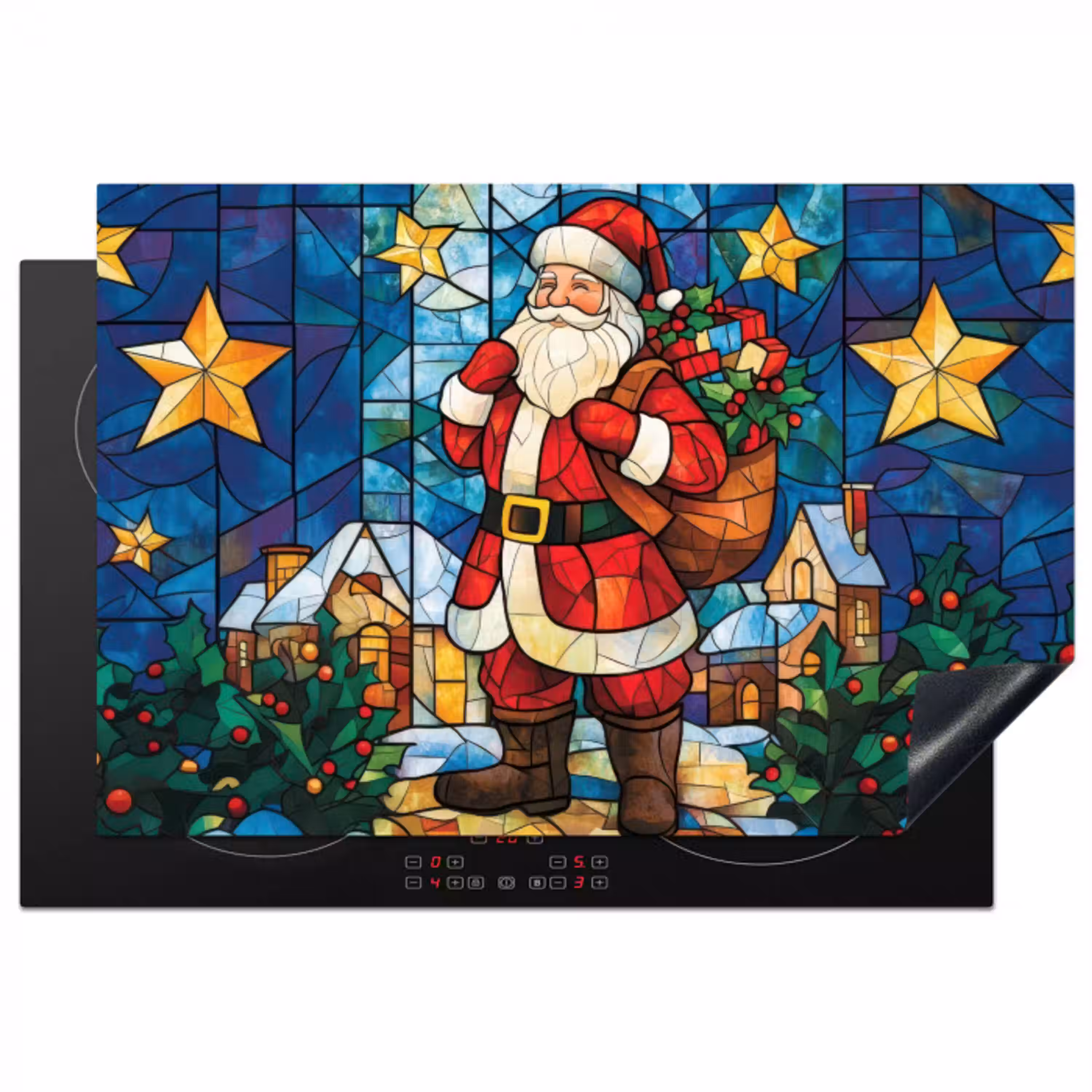 Kerstman - Glas - Kleurrijk Inductie beschermer vinyl 3mm klein -3d