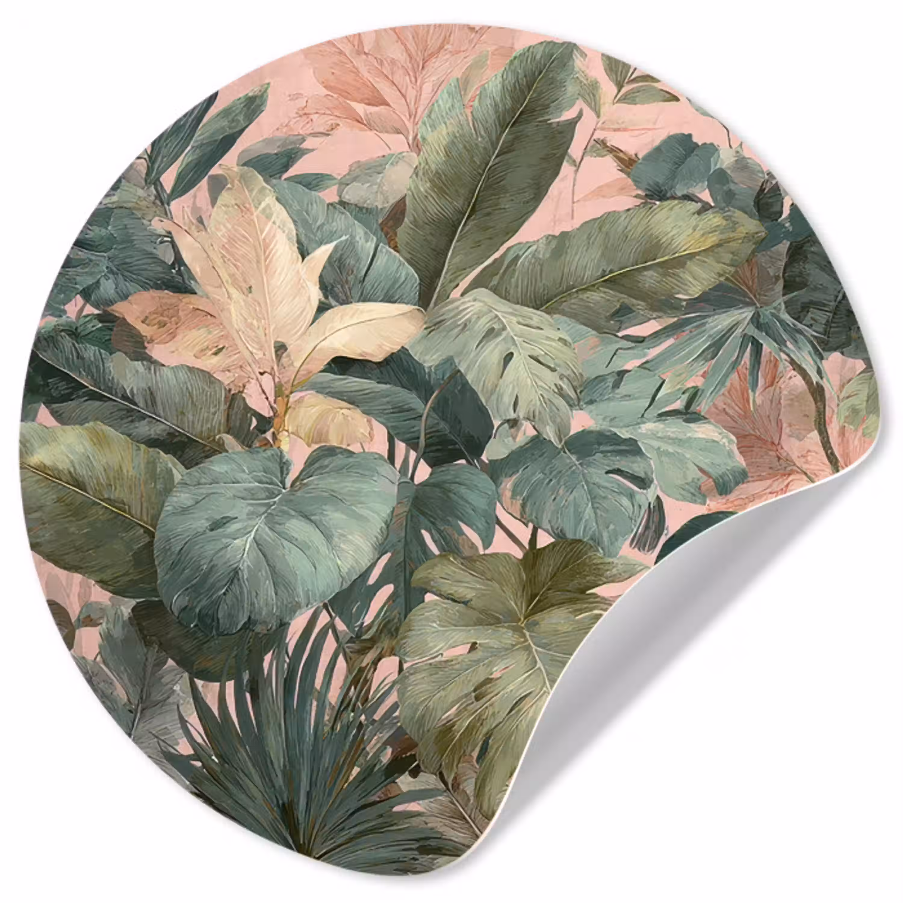 Compositie van bladeren - Groen - Roze Wandcirkel behangsticker klein -3d