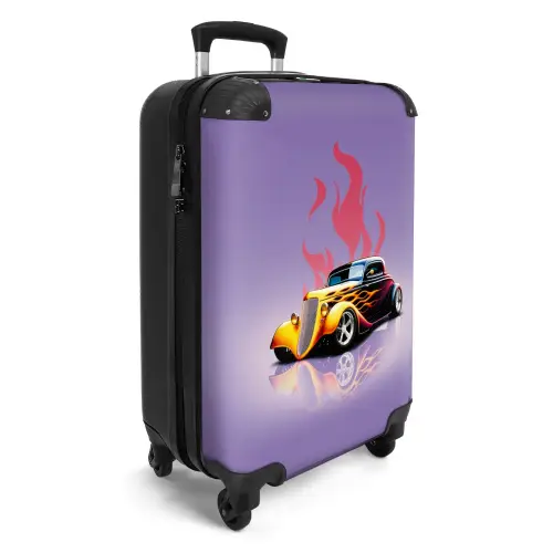 Gele auto met roze vlammen Koffer - NBS - Handbagage middel -productfoto_3d