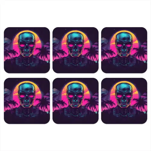 Palmbomen - Hoofd - Metallic - Zonsondergang onderzetter kurk middel -3d