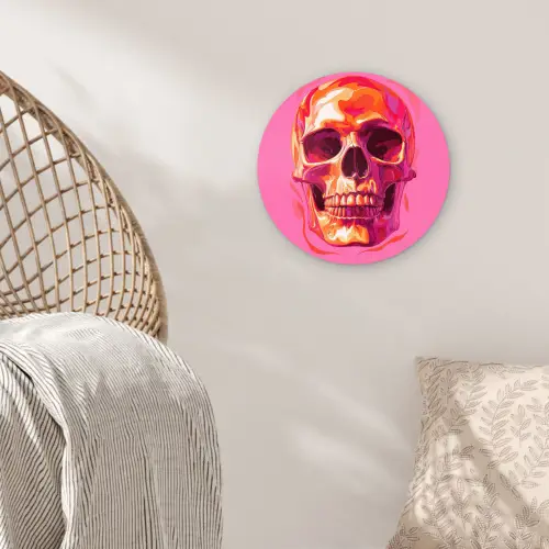 Felroze - Tanden - Schedel Wandcirkel kunststof plaat 5mm dik klein -sfeer5