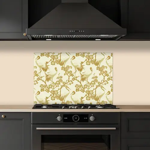 Kraanvogels - Kersenbloesem - Goud keuken achterwand spatscherm klein 900 -sfeer1
