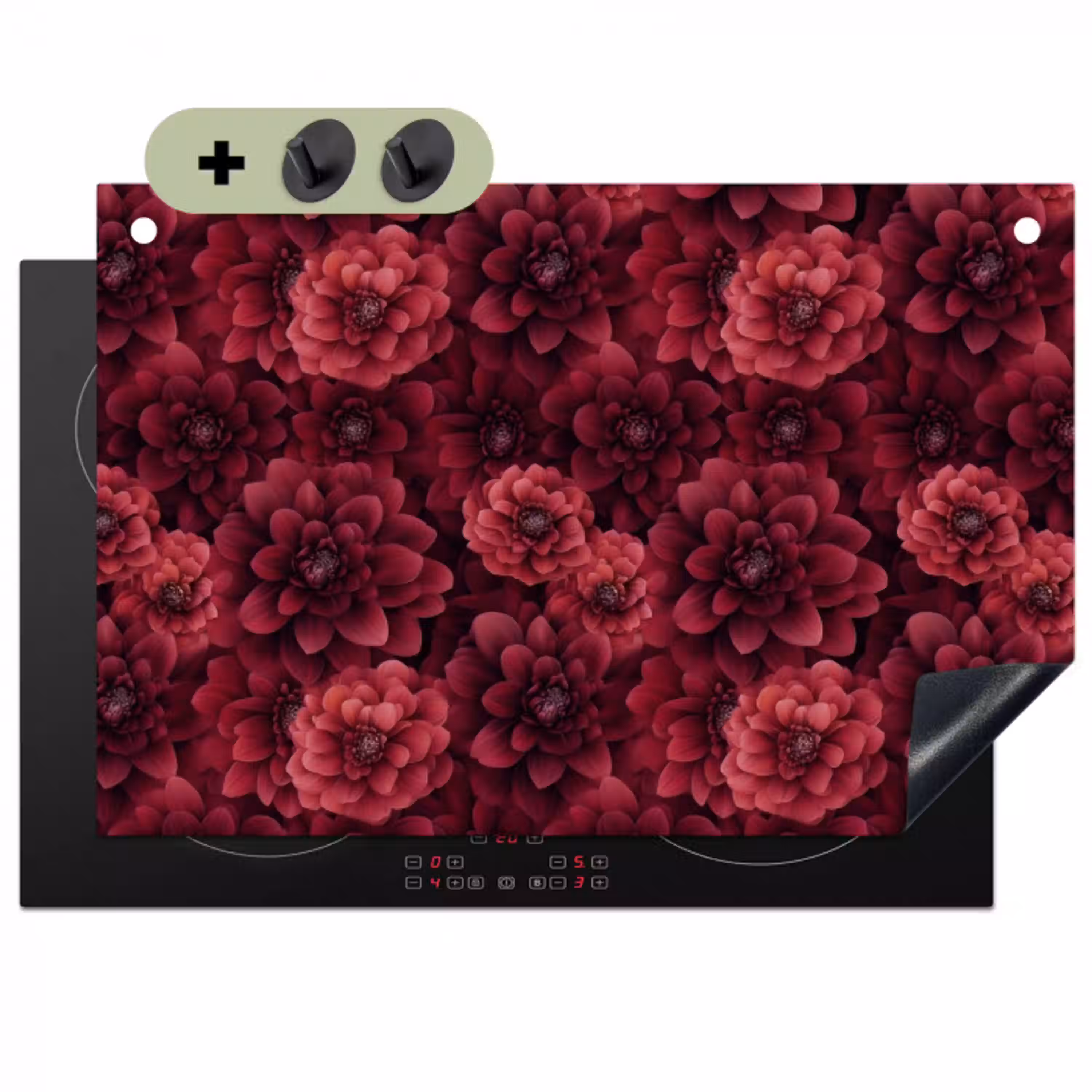 Dahlias - Bloemen - Rood Inductie beschemer met haakjes klein 777 -3d