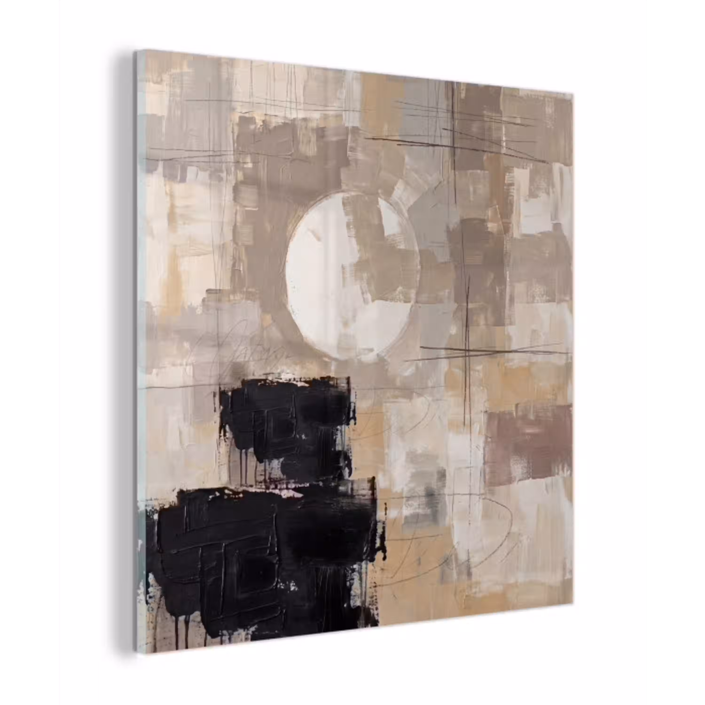 Abstract - Cirkel - Modern - Beige - Zwart - Minimalistisch plexiglas 5mm klein -z3d