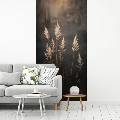 Siergras - Pluimen - Verlichting - Zwart fotobehang vinyl groot -woonkamer