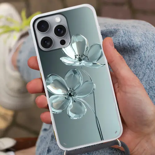 Kristal - Bloemen - Grijs Hoesje iPhone 16 Pro Max met koord klein -sfeer3