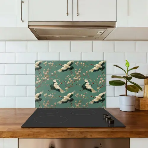 Kersenbloesem - Kraamvogels - Groen keuken achterwand spatscherm klein 900 -sfeer2