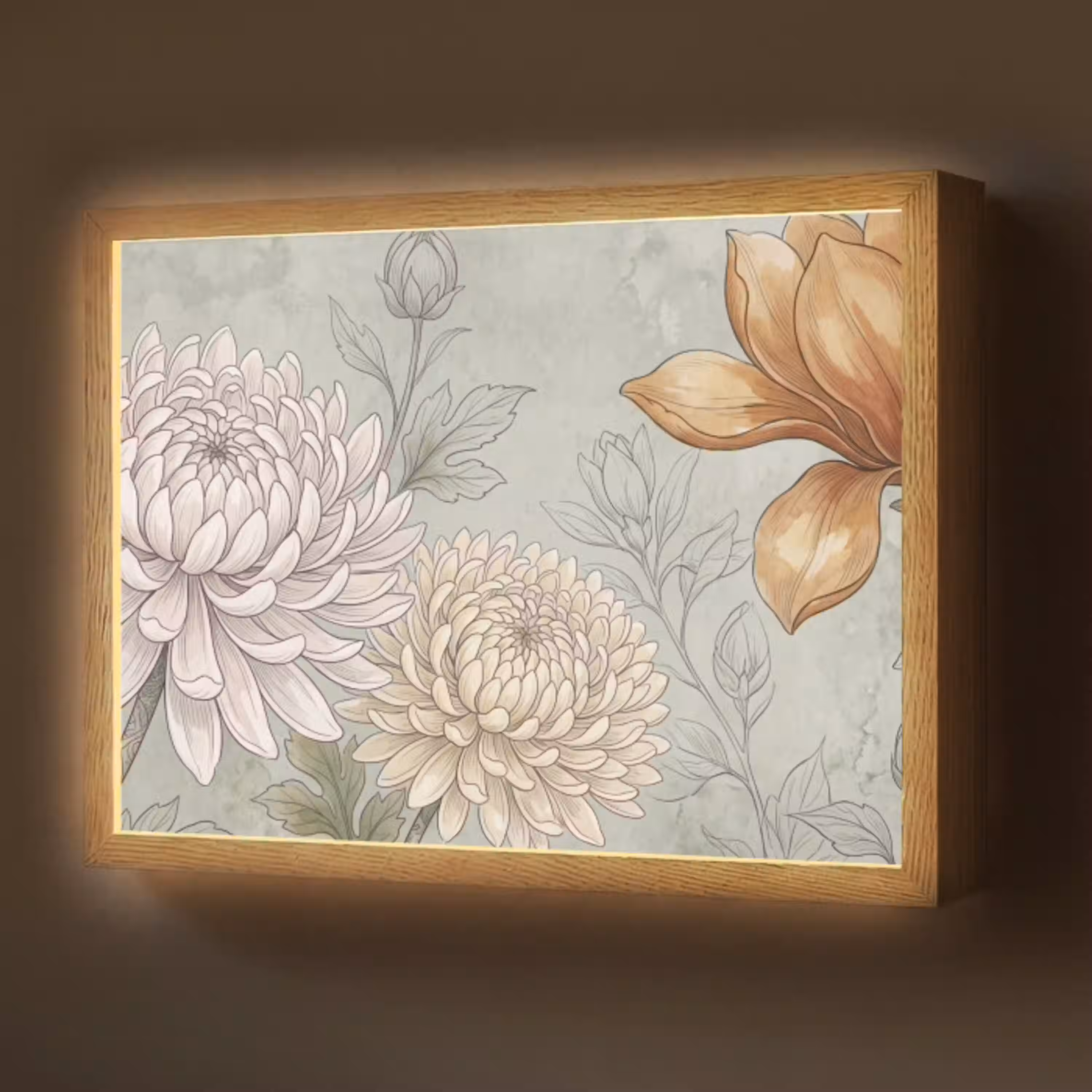 Illustratie - Bloemen - Groen Light Box met batterij (Wandlamp) middel -z3d_website