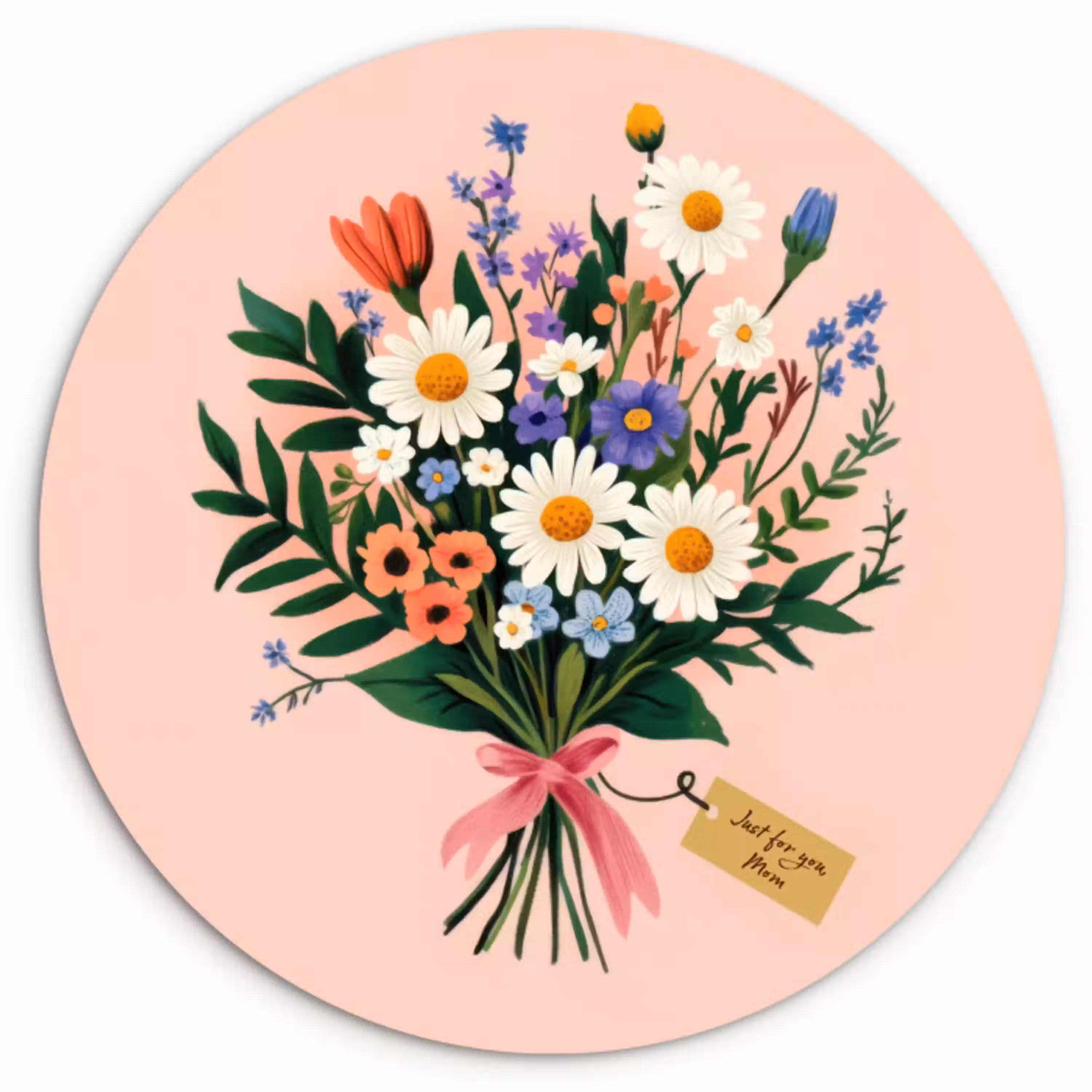 Margrieten - Boeket - Strikje - Roze Wandcirkel plexiglas klein -3d
