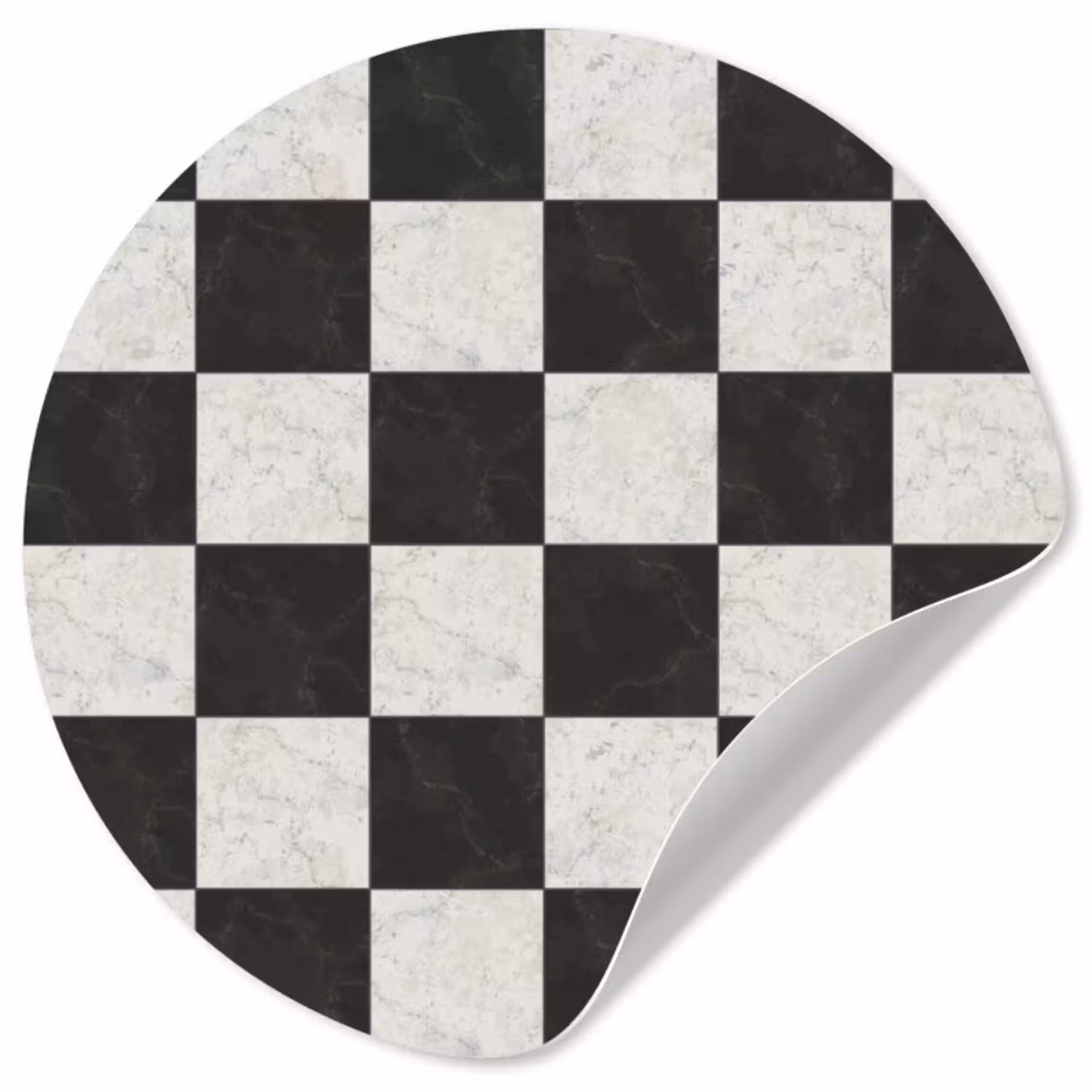Dambord - Marmer - Zwart - Wit Wandcirkel behangsticker klein 186 -3d